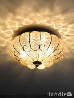 イタリアのおしゃれな照明、ヴェネチアで作られたハンドメイドのシーリングランプ（ムラノガラス・アンバー）(E17球付)