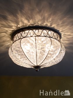 照明おしゃれ シャンデリア イタリアのおしゃれな照明、ヴェネチアで作られたハンドメイドのシーリングランプ（ムラノガラス・クリア）(E17球付)