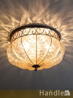 照明おしゃれ シャンデリア イタリアのおしゃれな照明、ヴェネチアで作られたハンドメイドのシーリングランプ（ムラノガラス・アンバー）(E17球付)