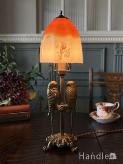 照明おしゃれ スタンドライト・スタンドランプ 幸せを運ぶ青い鳥が描かれたアンティークの照明、仲良く並んだ鳥のモチーフのテーブルランプ