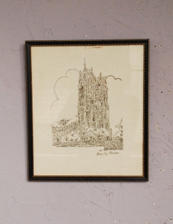 アンティーク雑貨 アンティーク額縁・ポスター 刺繍で描かれた「Beverley Minster」英国で見つけたフレームの額絵