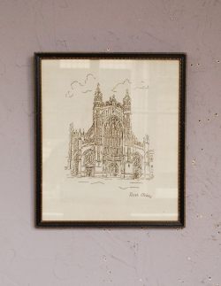 アンティーク雑貨 アンティーク額縁・ポスター 刺繍で描かれた「Bath Abbey」英国で見つけたフレームの額絵 