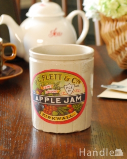 アンティーク雑貨 アンティーク食器 アンティークの陶器ジャー、「APPLE」のラベル付きジャムポット