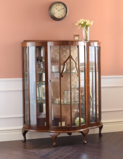 アンティーク家具 アンティークのキャビネット 英国のアンティーク家具、ミラー付きガラスキャビネット(飾り棚)