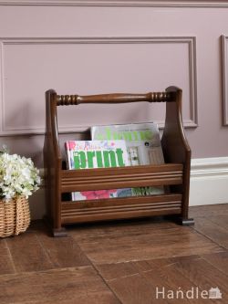 アンティーク家具 マガジンラックおしゃれ 持ち運びが出来る便利なマガジンラック、英国アンティークの雑誌収納家具