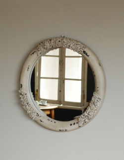インテリア雑貨 鏡おしゃれ 装飾が美しいアンティーク調　ミラーフレーム　ローズラウンドＬ（ＧＹ）