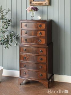アンティーク家具 アンティークのチェスト 英国アンティークのおしゃれな7段チェスト、マホガニー材の美しいチェストオンチェスト