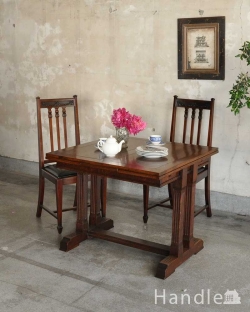 アンティーク家具 アンティークのテーブル シンプルデザインの英国アンティーク家具、2本脚のドローリーフテーブル（伸張式テーブル）