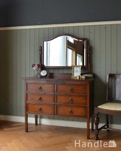 アンティーク家具 アンティークのドレッサー 大きな鏡付きのドレッシングチェスト（ドレッサー）、アンティークの英国家具