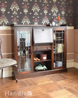 アンティーク家具 ビューロー 英国から届いたアンティーク、本棚とデスクが付いたお洒落なサイドバイサイド