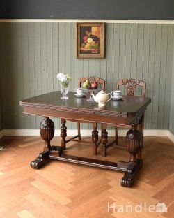 アンティーク家具 アンティークのテーブル イギリスのアンティーク家具、バルボスレッグが素敵なドローリーフテーブル(ダイニングテーブル)