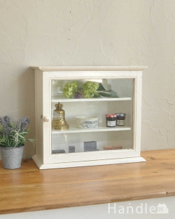 アンティーク家具 ウォールキャビネット フランスらしいホワイトペイントのステキなアンティークのスモールキャビネット