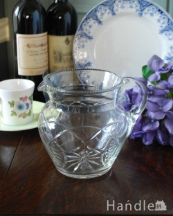 アンティーク雑貨 アンティーク花瓶 アンティークのプレスドグラス、フラワーベースにもなるガラスピッチャー