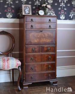 アンティーク家具 アンティークのチェスト デスクにもなるコンパクトなアンティーク家具、ビューロー付きチェスト