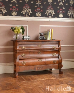 アンティーク家具 アンティークのチェスト フランスからやってきたアンティーク家具、ワイドタイプの3段チェスト（コモード）