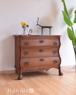 アンティーク家具 アンティークのチェスト フランススタイルのアンティーク家具、オーク材の3段チェスト(コモード)