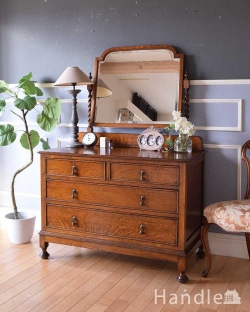 アンティーク家具 アンティークのドレッサー ミラー付きのアンティーク英国家具、実用的なドレッシングチェスト