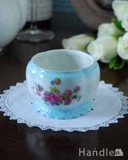 アンティーク雑貨 テーブルウェア アンティーク バラの花がデザインされた華やかなアンティークシュガーボウル