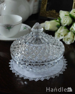 アンティーク雑貨 ジュエリーボックスアンティーク フタ付きアンティークプレスドグラス(ボンボン)