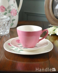 アンティーク雑貨 アンティーク食器 ミッドウィンター・スタイルクラフトシリーズ、ピンクローズが華やかなアンティークカップ&ソーサー(トリオ)