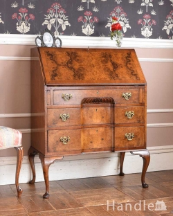 アンティーク家具 ビューロー アンティーク英国輸入の家具、ウォルナットの木目が美しいライティングビューロー