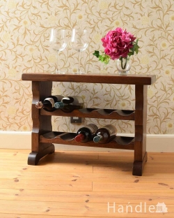アンティーク家具 その他 アンティーク家具 フランス輸入のオーク材、お洒落な木製のアンティークワインラック(10本用)