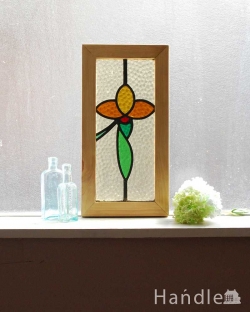 アンティーク雑貨 ステンドグラス アンティーク 赤いお花が可愛いコンパクトサイズのアンティーク　ステンドグラス