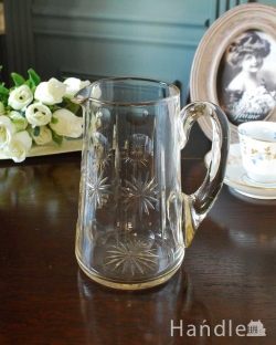 アンティーク雑貨 デカンタ・カラフェ アンティーク お花が咲いたアンティーク プレスドグラス、花器にも使えるレモネードジャグ