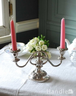 アンティーク雑貨 英国の美しい銀雑貨、アンティークシルバーのキャンドルスタンド(2本用)