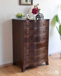 アンティーク家具 アンティークのチェスト 上品な英国スタイル、美しいマホガニー材のチェストオブドロワーズ（６段） 