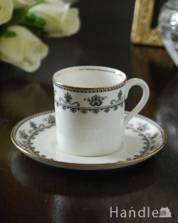 アンティーク雑貨 アンティーク食器 落ち着いたモノトーンのデザインがクールなエインズレイのアンティークコーヒーカップ＆ソーサー　