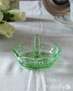 アンティーク雑貨 キャンドルスタンドアンティーク 爽やかなミントグリーンのアンティークガラスのリングスタンド