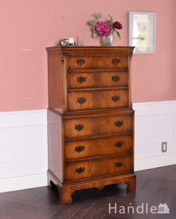 アンティーク家具 アンティークのチェスト ウォルナット材を贅沢に使用したアンティーク家具、チェストオンチェスト(6段)