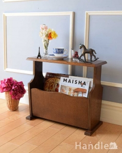 アンティーク家具 マガジンラックおしゃれ 波のようなキレイなカッティング、天板付きのアンティークマガジンラック