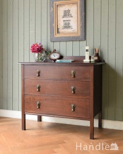 アンティーク家具 アンティークのチェスト 英国スタイルのインテリア、オーク材のアンティーク3段チェスト