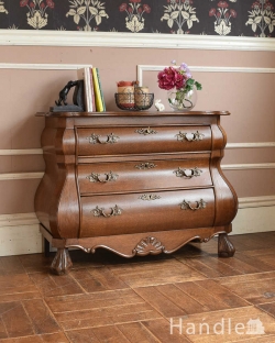 アンティーク家具 アンティークのチェスト 南フランスの優雅なアンティーク家具、小ぶりな3段チェスト(コモード)