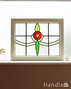 アンティーク雑貨 ステンドグラス アンティーク スプリンググリーンが爽やかなバラのアンティークステンドグラス