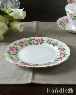 アンティーク雑貨 アンティーク食器 大きなピンクのバラが咲き誇るアンティークのパンプレート