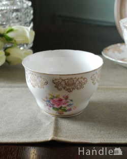 アンティーク雑貨 アンティーク食器 金彩×ピンクの薔薇が美しいアンティーク　シュガーボウル（VIONA BONE CHINA）