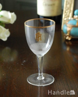 アンティーク雑貨 アンティーク 雑貨のガラス小物 フランスで出会ったモノグラム入りの小さな極薄グラス（S）、アンティークテーブルグラス