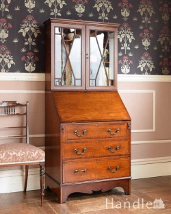アンティーク家具 ビューロー 美しいマホガニー材のアンティーク家具、英国のビューローブックケース(本棚とデスク)
