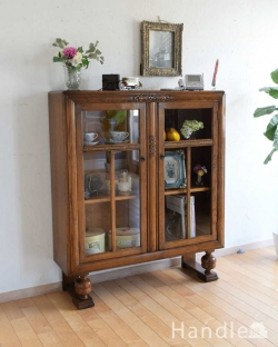 アンティーク家具 アンティークのキャビネット 華やかなアンティークの英国輸入家具、オーク材のブックケース(本棚)