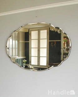 アンティーク雑貨 アンティークミラー・鏡 ふんわりとしたまるで雲のようなアンティークカッティングミラー