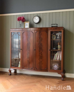 アンティーク家具 アンティークのキャビネット 華やかなウォルナット材のブックケース（本棚）、英国のアンティーク家具