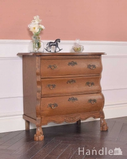 アンティーク家具 アンティークのチェスト フランス輸入のアンティーク家具、オーク材の小さな3段チェスト(コモード)