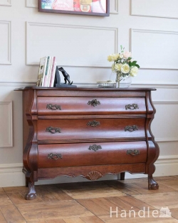アンティーク家具 アンティークのチェスト 南フランススタイルの優雅なアンティーク家具、ビーチ材が美しい３段チェスト（コモード） 