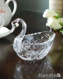 アンティーク雑貨 アンティークベル 水辺であそぶスワンの小物入れ、アンティークプレスドグラス(白鳥)