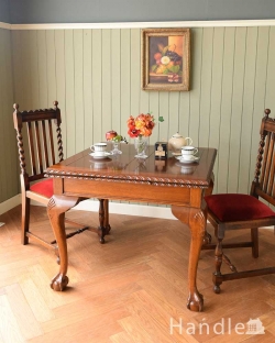 アンティーク家具 アンティークのテーブル 猫脚のアンティーク家具、英国のドローリーフテーブル（伸張式）