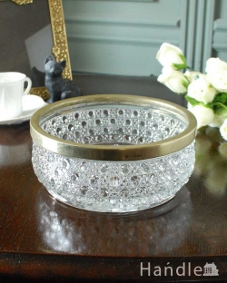 アンティーク雑貨 サラダボウル アンティーク ゴールドの縁どりがキラっと輝くアンティークプレート（ガラスボール）