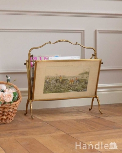 アンティーク家具 マガジンラックおしゃれ 美しい絵画まで付いてくるような珍しい真鍮製のアンティークマガジンラック